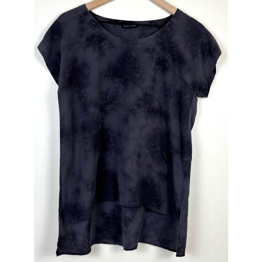 Eileen Fisher 100% Silk Short Sleeve Shirt Size XS Acid Wash